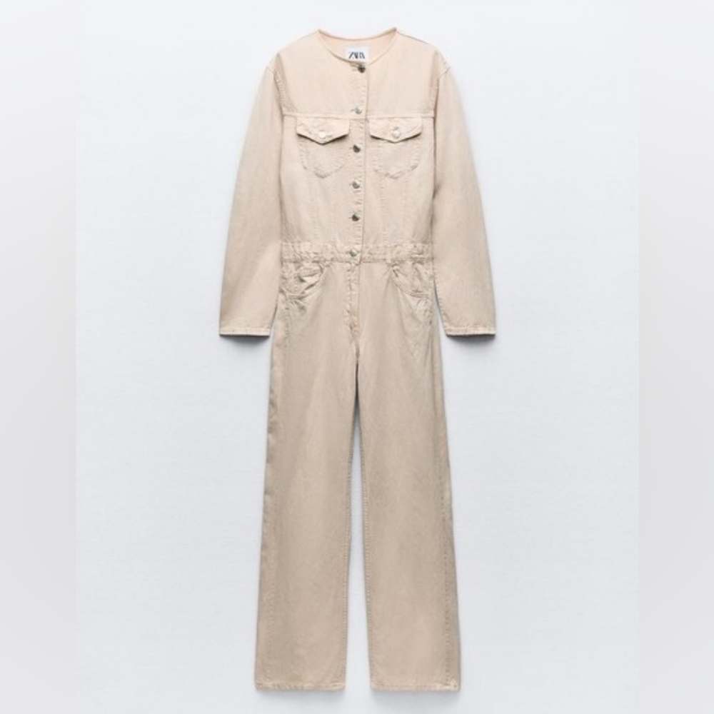 Zara Long Flowy Jumpsuit Pink (Zara) In Reality Cream Color BNWT